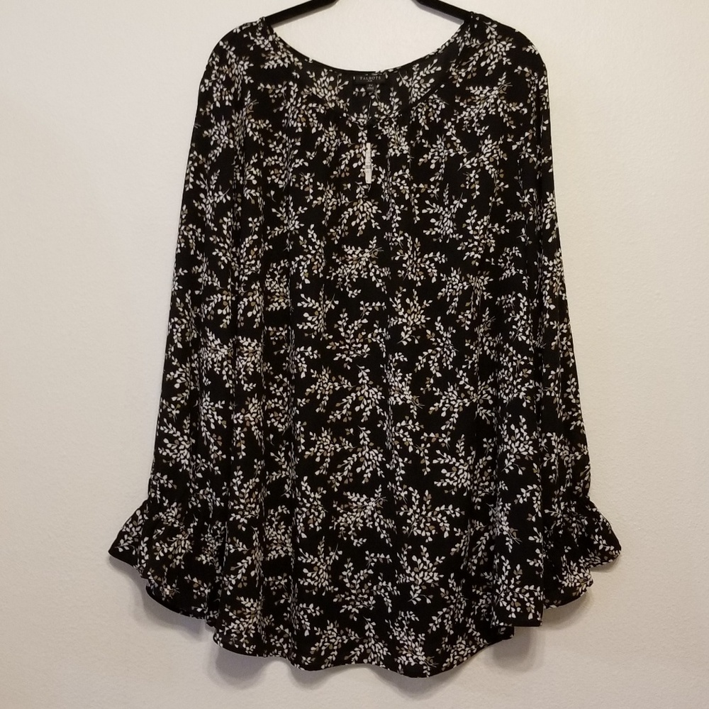 Talbots popover blouse in black branch print